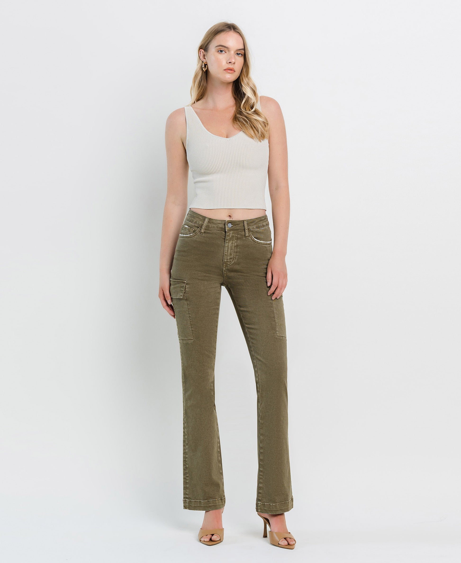 Front product images of Moss - High Rise Relaxed Bootcut Cargo Jeans