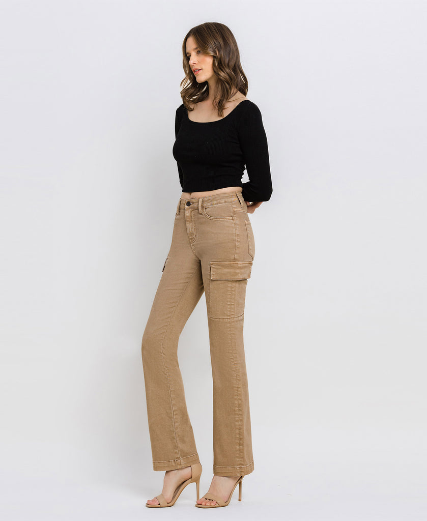 Stone - High Rise Relaxed Bootcut Cargo Jeans