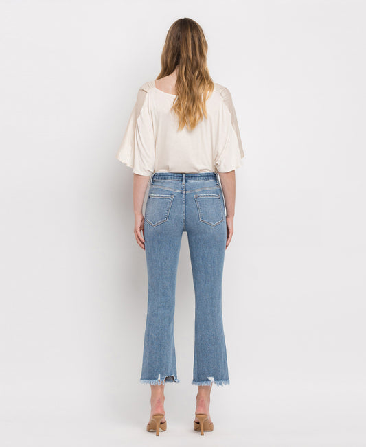 Back product images of Merciful - High Rise Frayed Hem Crop Flare Jeans