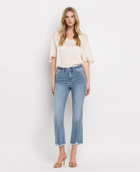 Front product images of Merciful - High Rise Frayed Hem Crop Flare Jeans