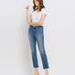 Left 45 degrees product image of River Lagan - High Rise Uneven Raw Hem Slim Straight Jeans