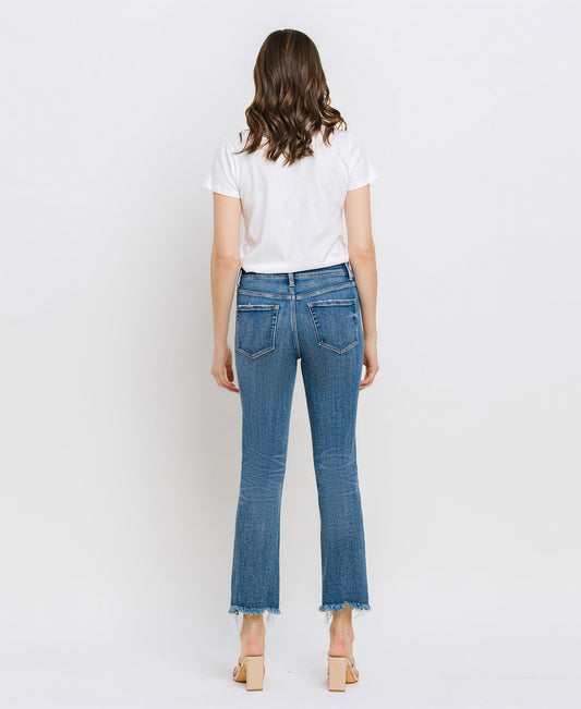 Back product images of River Lagan - High Rise Uneven Raw Hem Slim Straight Jeans