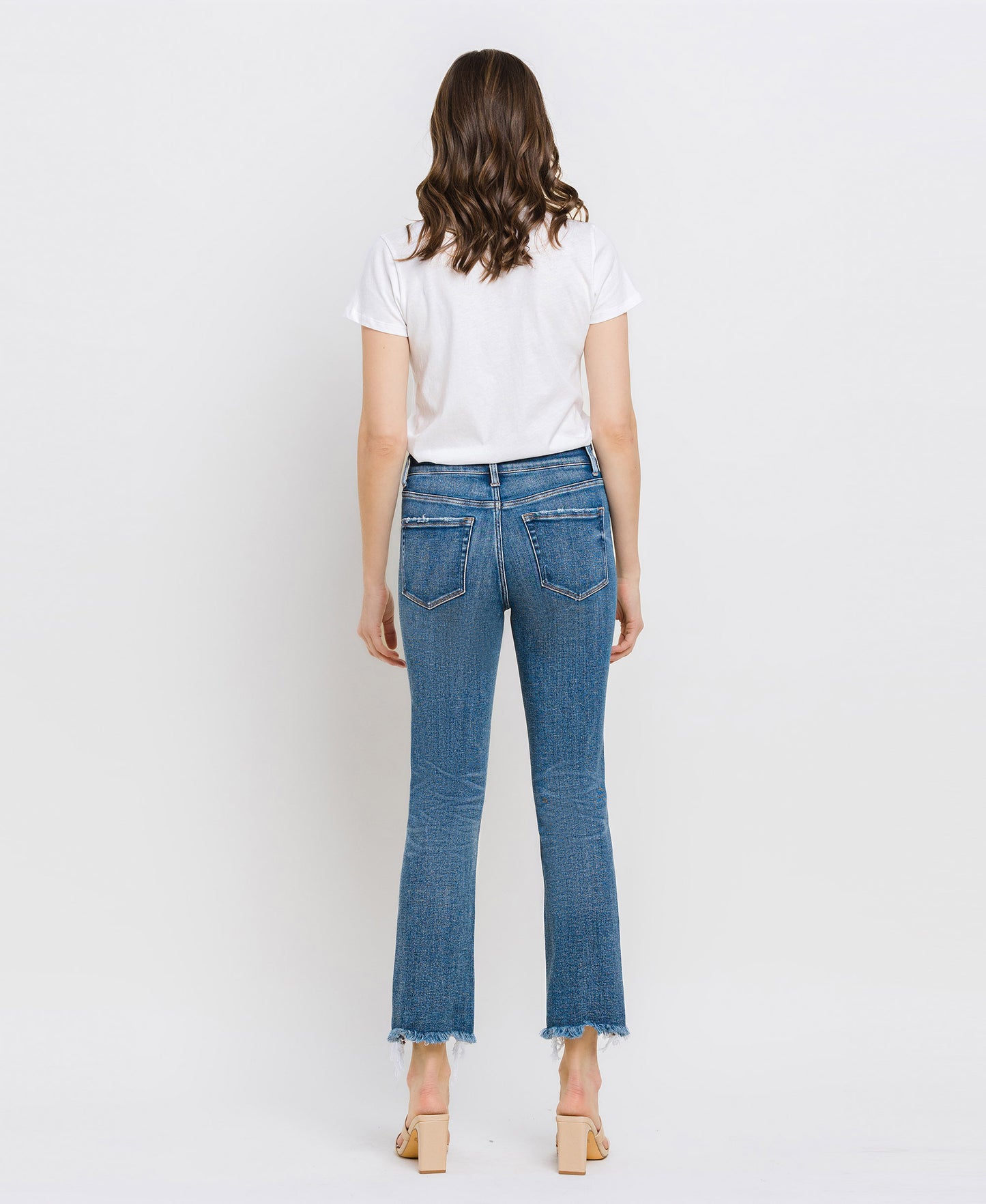 Back product images of River Lagan - High Rise Uneven Raw Hem Slim Straight Jeans