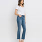 Right 45 degrees product image of River Lagan - High Rise Uneven Raw Hem Slim Straight Jeans