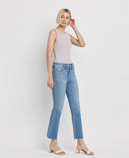 Right 45 degrees product image of Reptar - High Rise Raw Hem Crop Flare Jeans