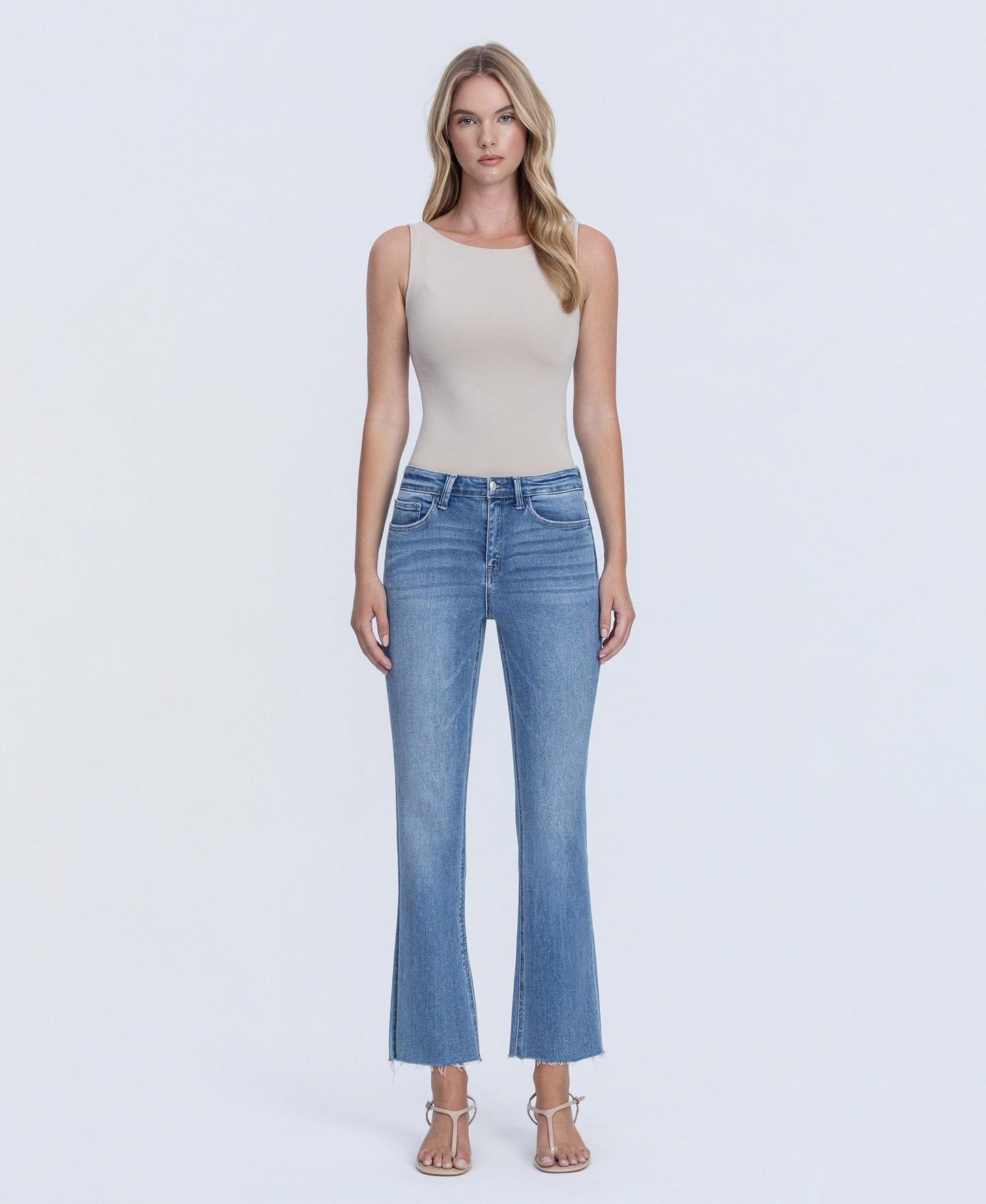 Front product images of Reptar - High Rise Raw Hem Crop Flare Jeans