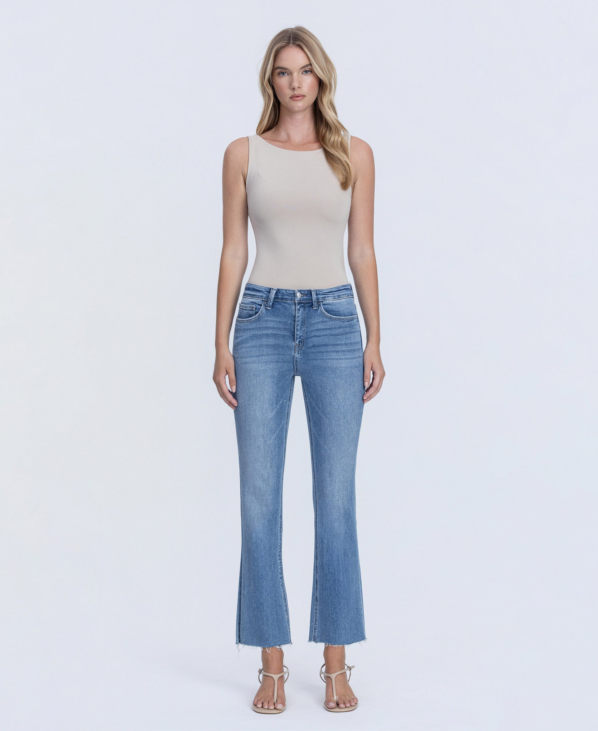 Front product images of Reptar - High Rise Raw Hem Crop Flare Jeans