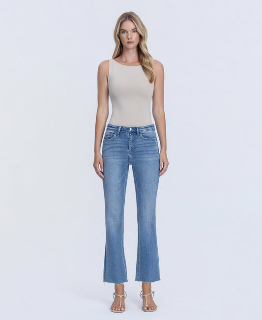 Front product images of Reptar - High Rise Raw Hem Crop Flare Jeans