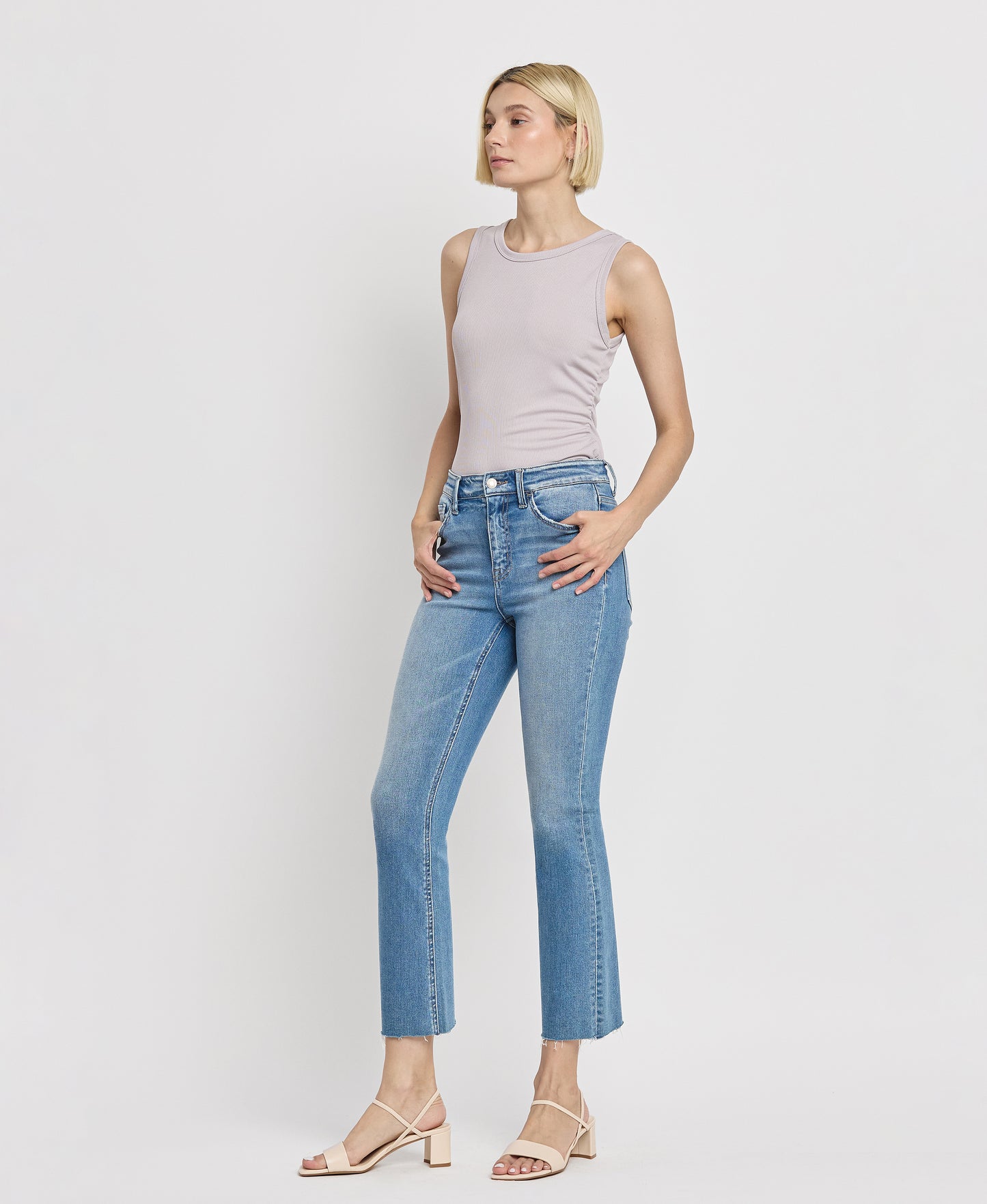 Left 45 degrees product image of Reptar - High Rise Raw Hem Crop Flare Jeans