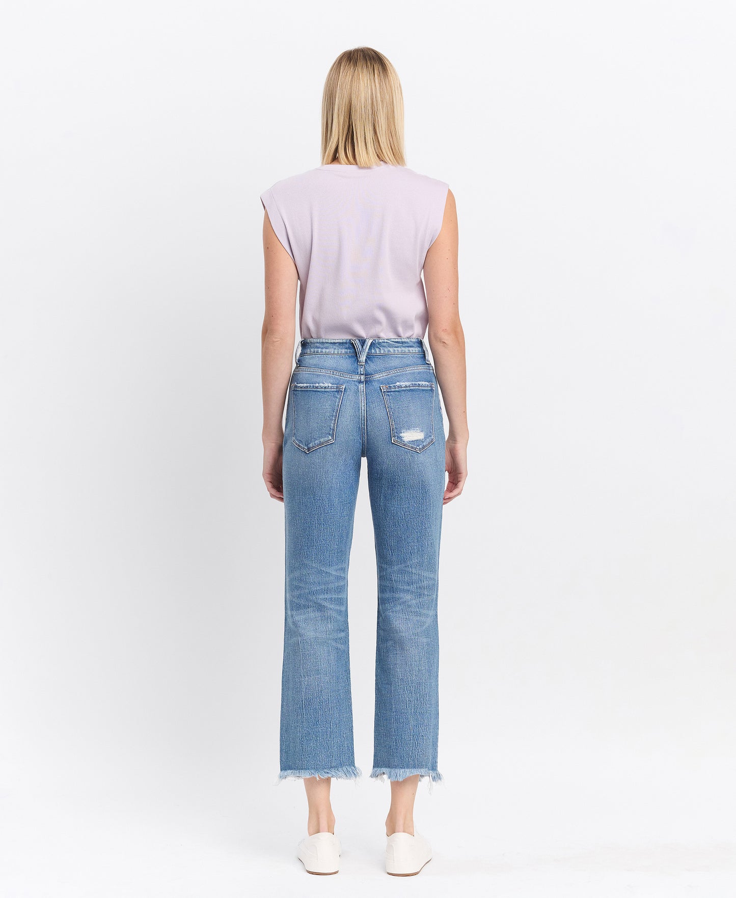 Back product images of Periwinkle - High Rise Frayed Hem Crop Straight Jeans