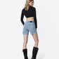 Back product images of Done Deal - High Rise Raw Hem Midi Denim Shorts