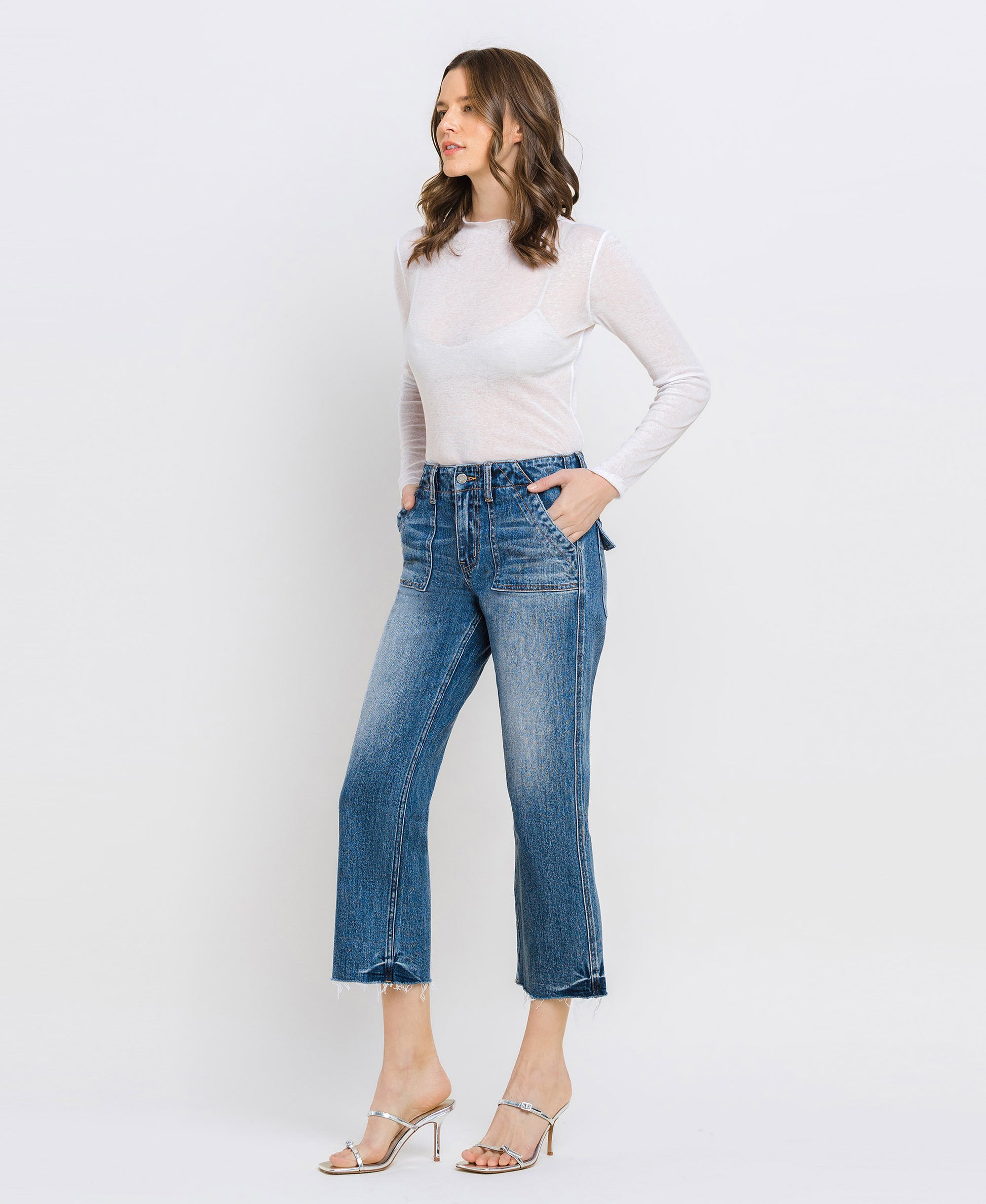 Left 45 degrees product image of Yacht - High Rise Crop Utility Straight Jeans