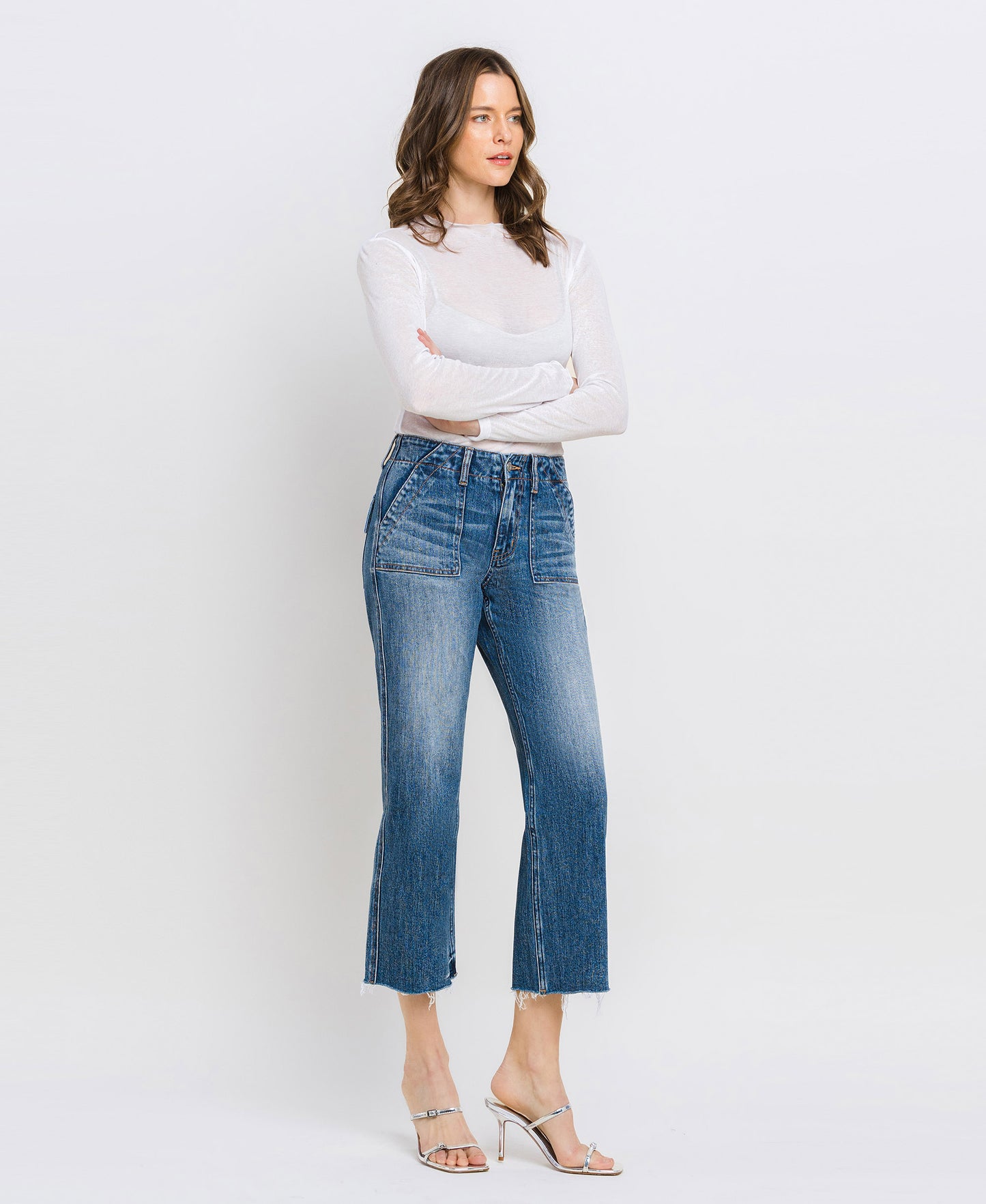 Right 45 degrees product image of Yacht - High Rise Crop Utility Straight Jeans