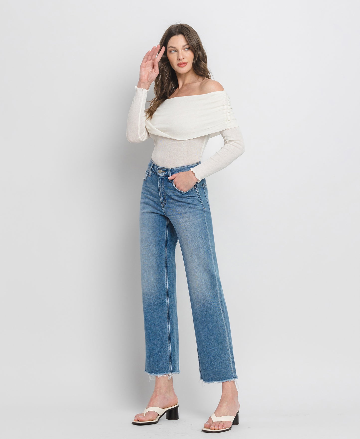 Left 45 degrees product image of Evening Star - High Rise Ankle Dad Jeans