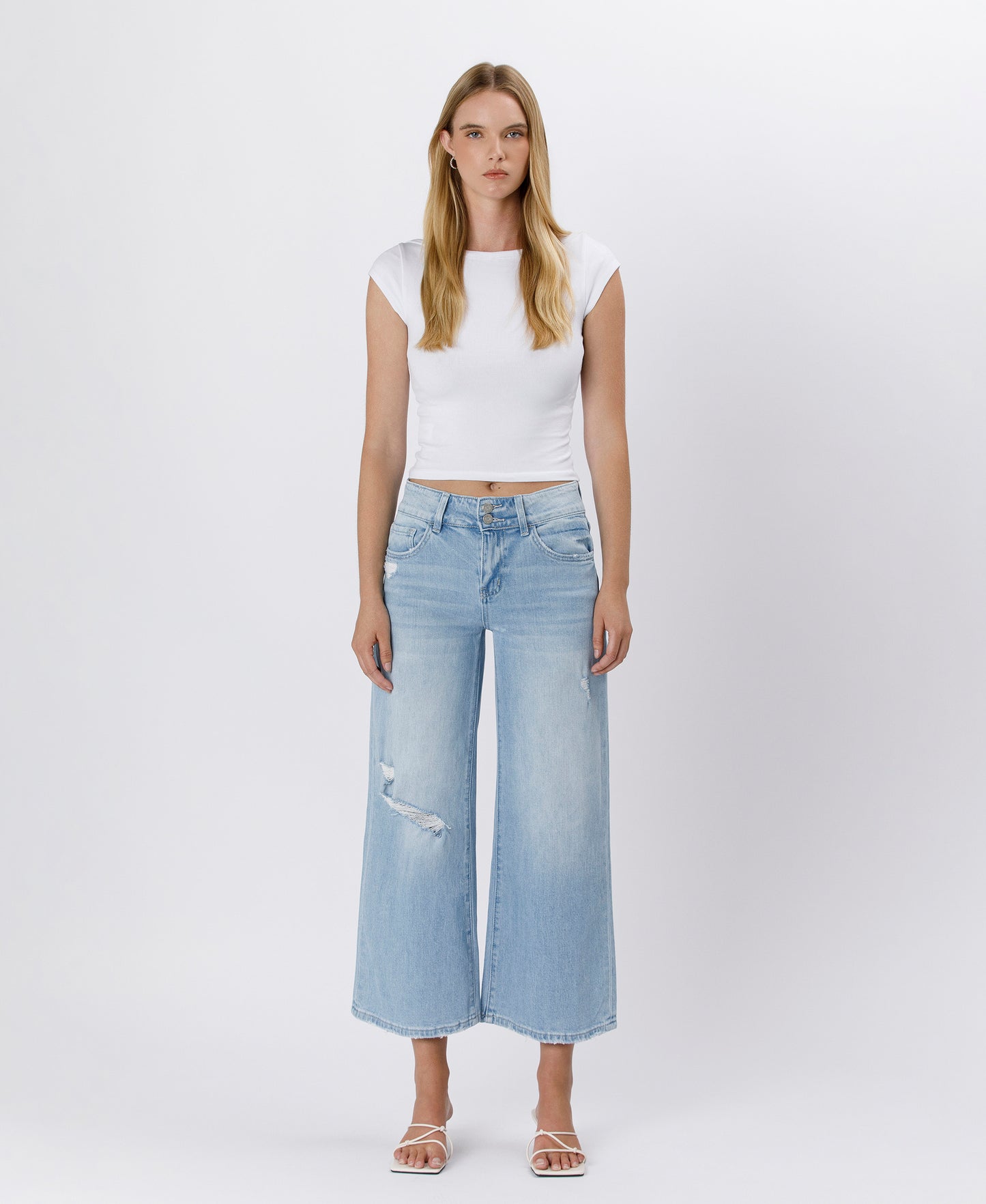 Front product images of Cava - High Rise Two Buttons Crop Wide Leg Jeans