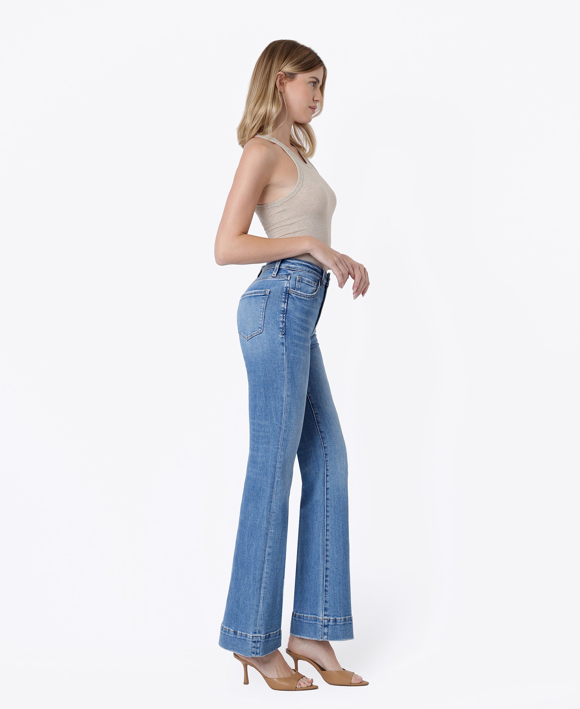 Right side product images of Blue Lotus - High Rise Trouser Hem Relaxed Flare Jeans