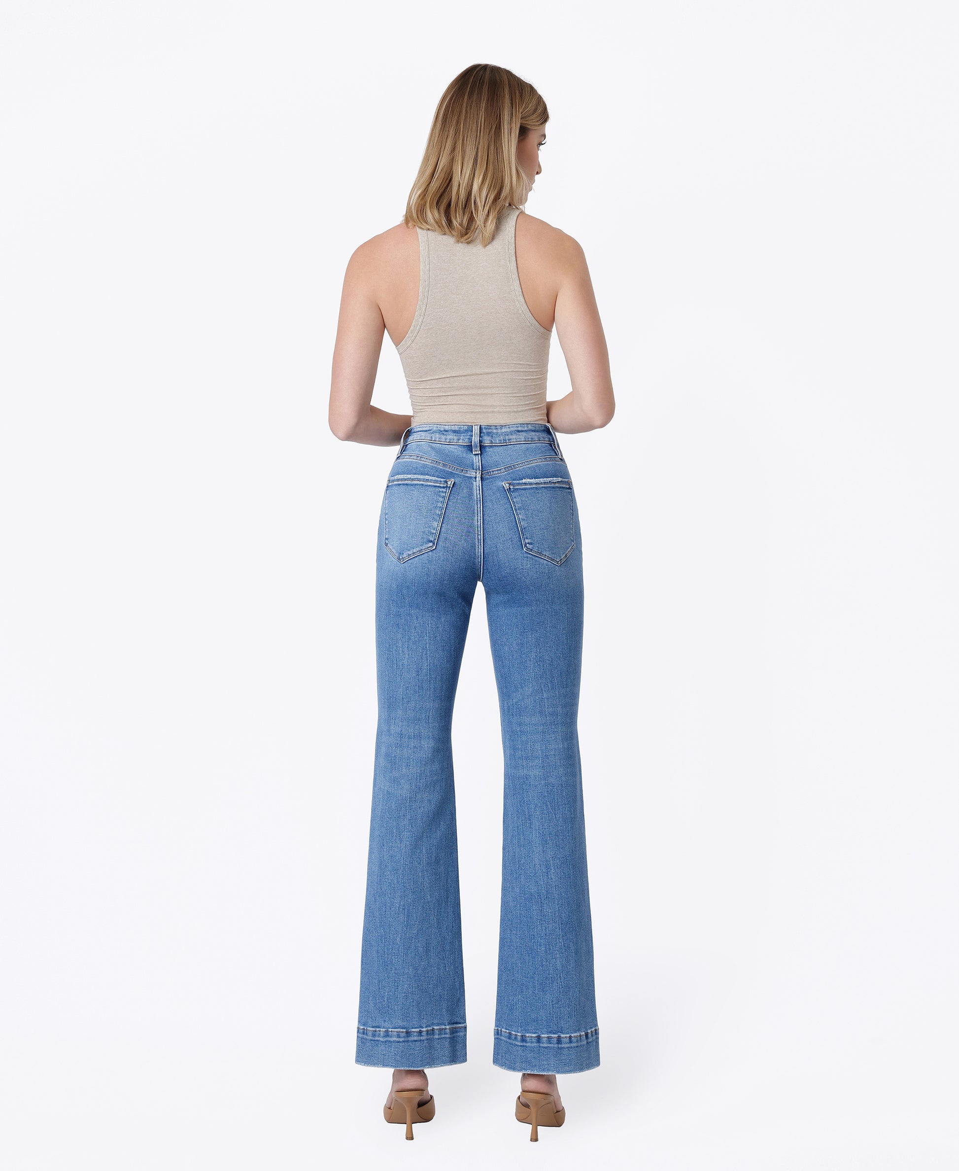 Back product images of Blue Lotus - High Rise Trouser Hem Relaxed Flare Jeans