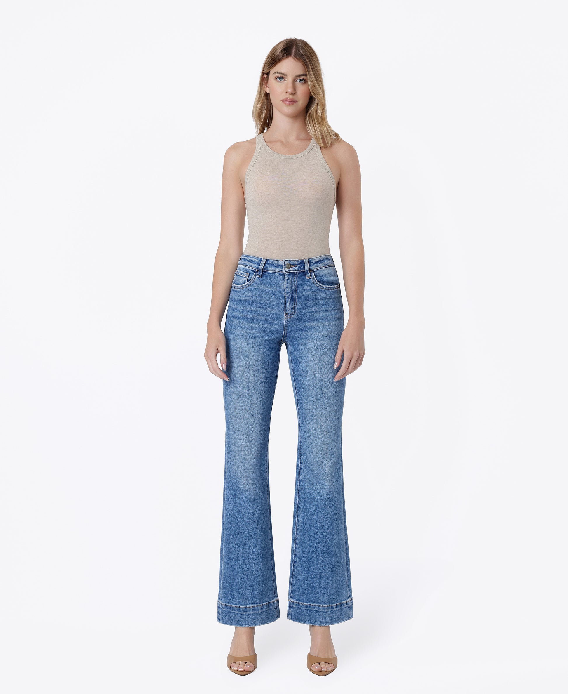 Front product images of Blue Lotus - High Rise Trouser Hem Relaxed Flare Jeans
