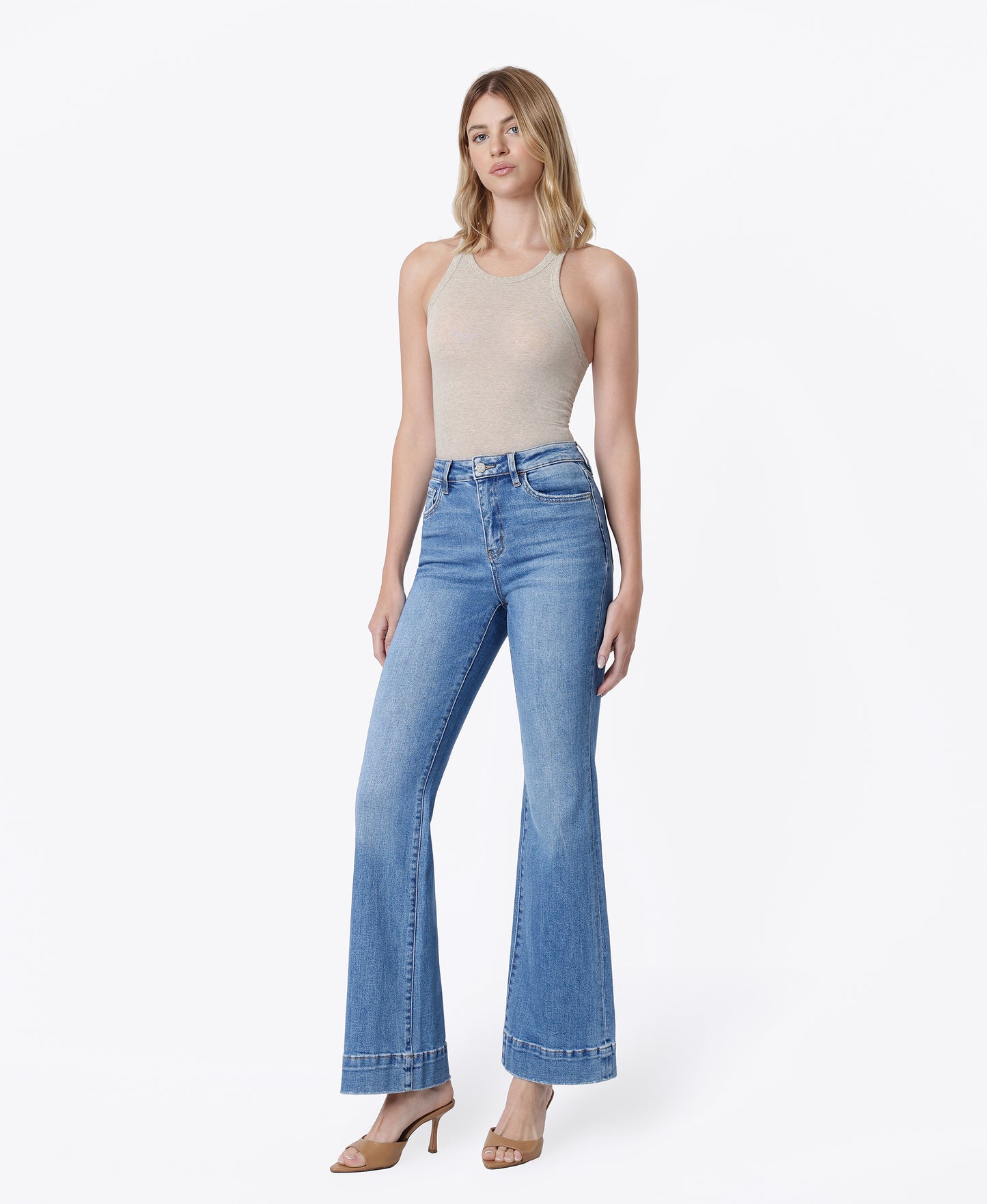 Left 45 degrees product image of Blue Lotus - High Rise Trouser Hem Relaxed Flare Jeans