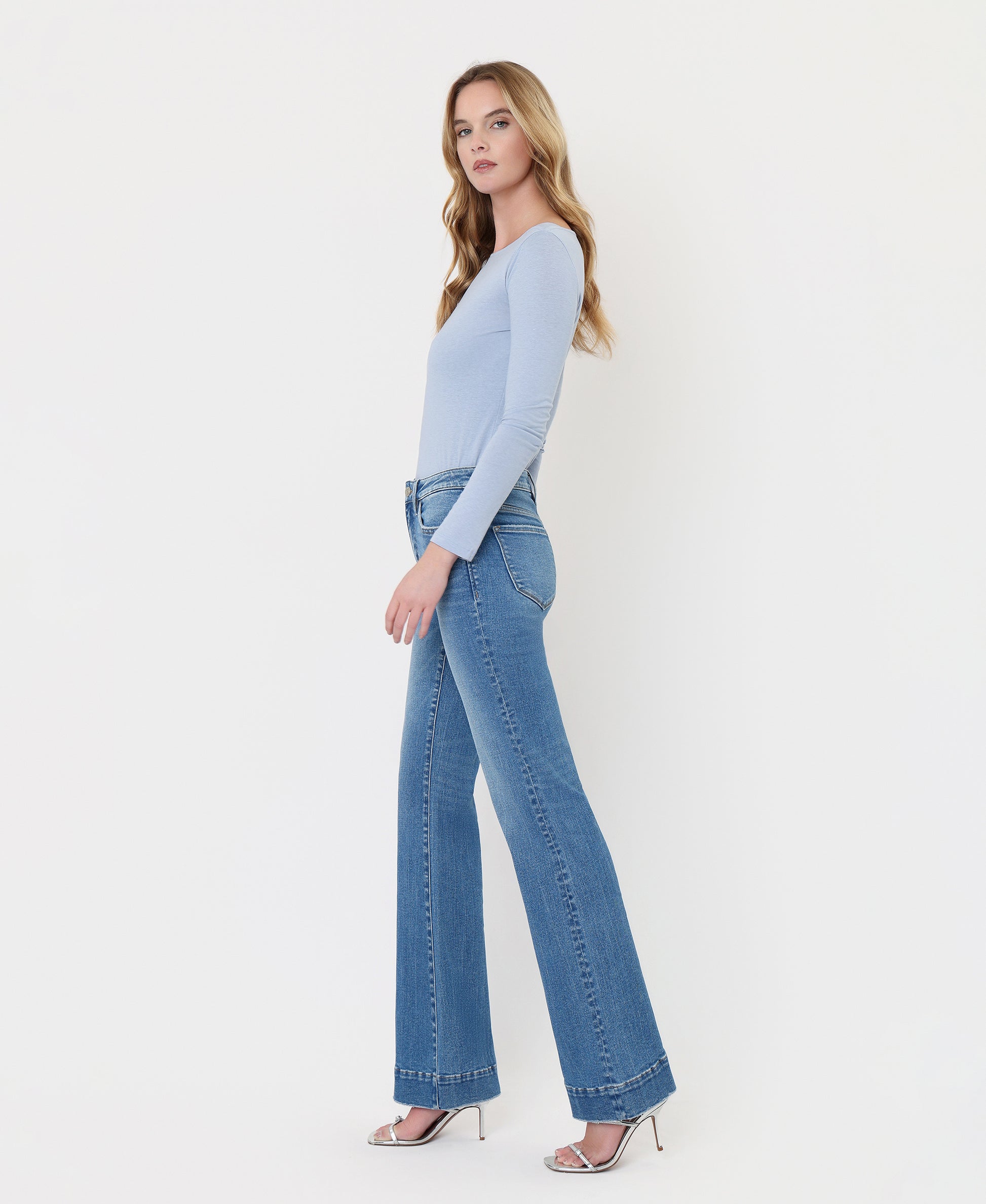 Left side product images of Blue Lotus - High Rise Trouser Hem Relaxed Flare Jeans