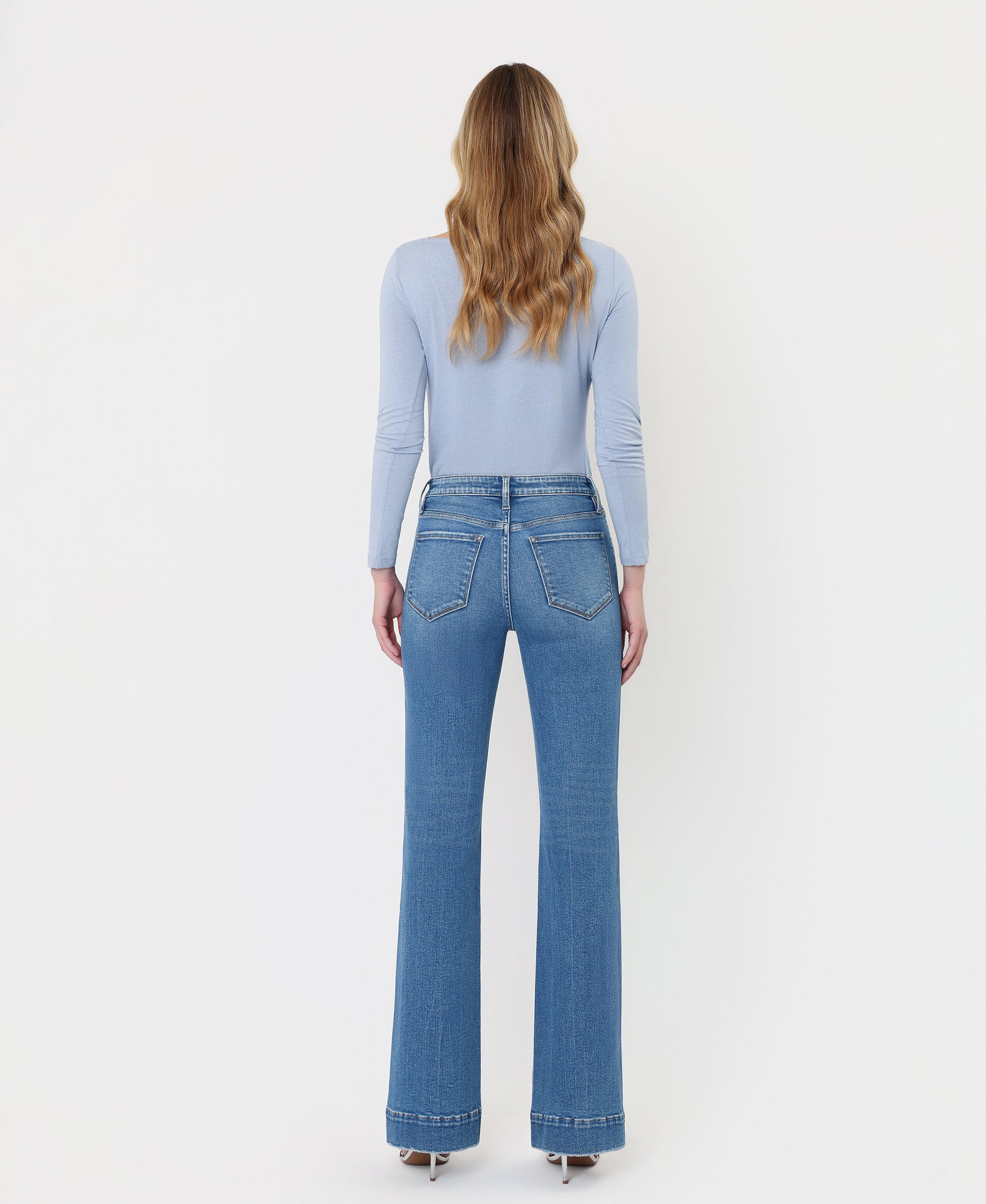 Back product images of Blue Lotus - High Rise Trouser Hem Relaxed Flare Jeans