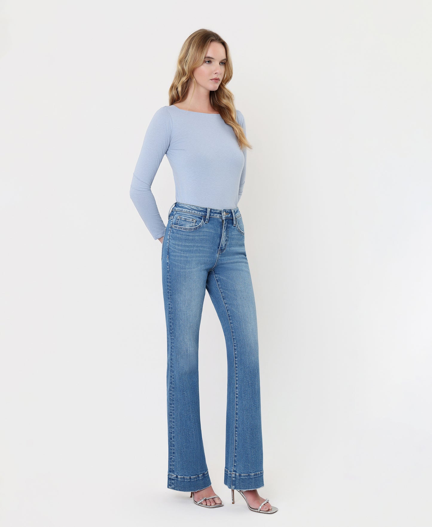 Right 45 degrees product image of Blue Lotus - High Rise Trouser Hem Relaxed Flare Jeans