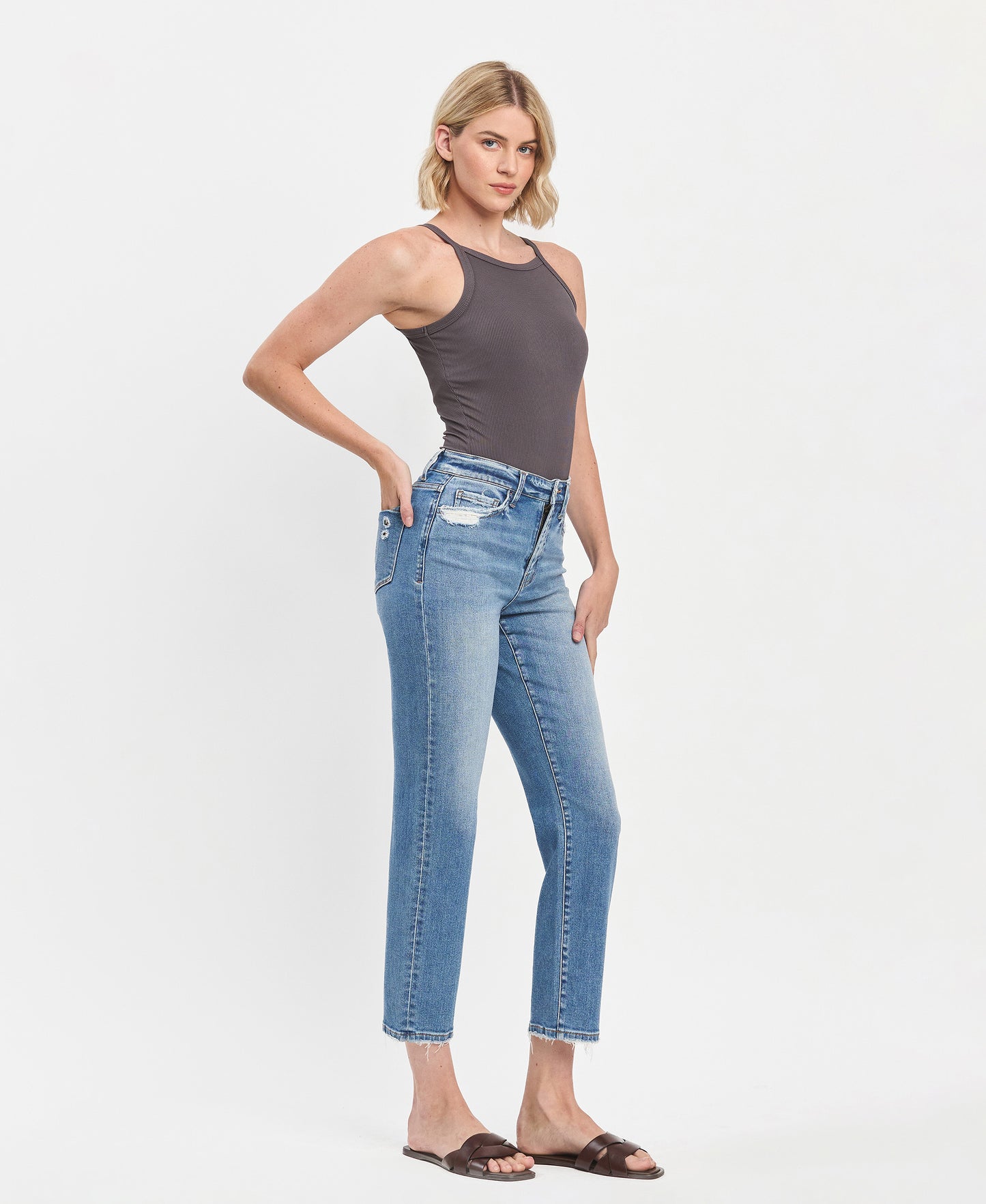 Right 45 degrees product image of Bardot - High Rise Tapered Ankle Straight Jeans