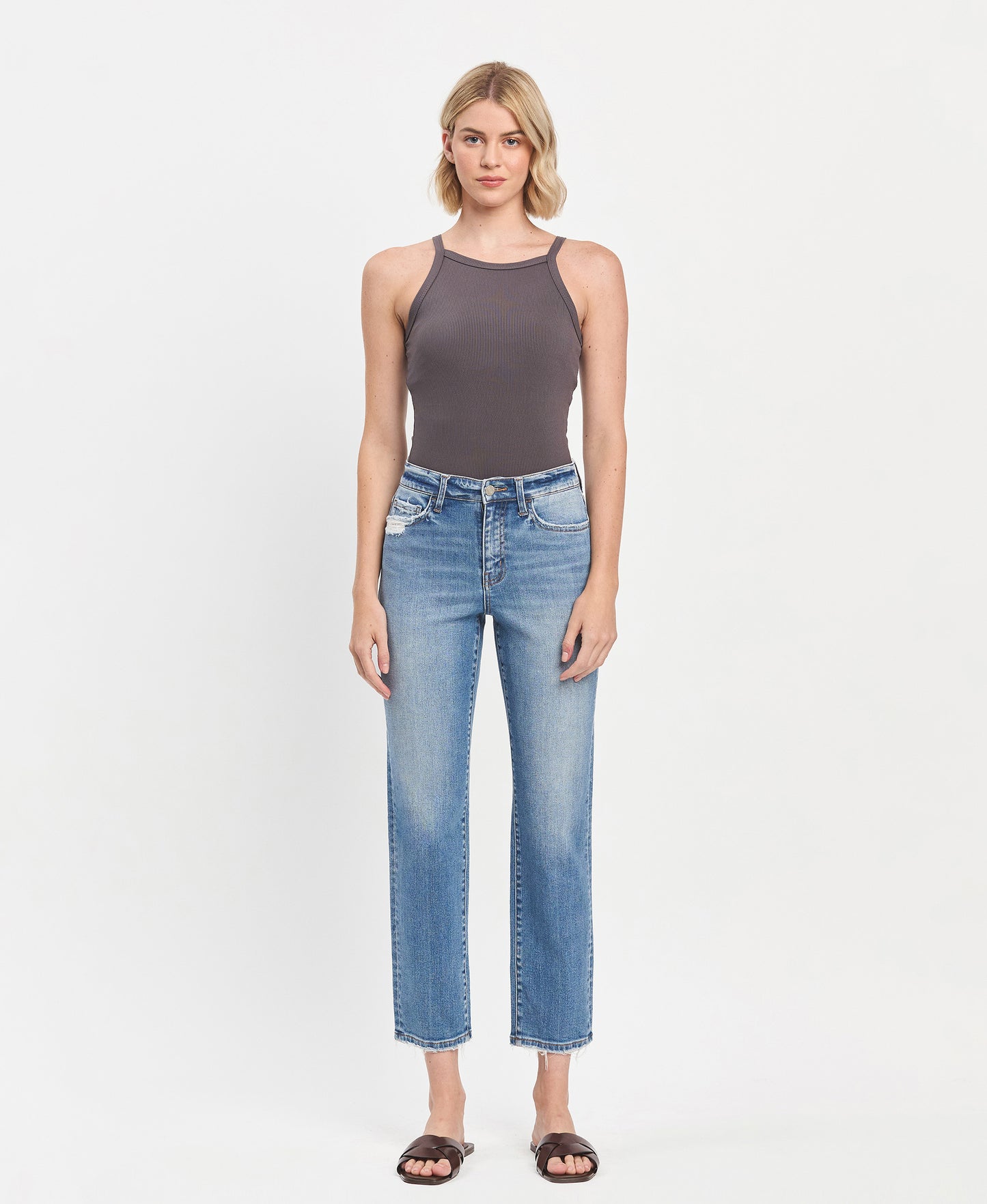 Front product images of Bardot - High Rise Tapered Ankle Straight Jeans