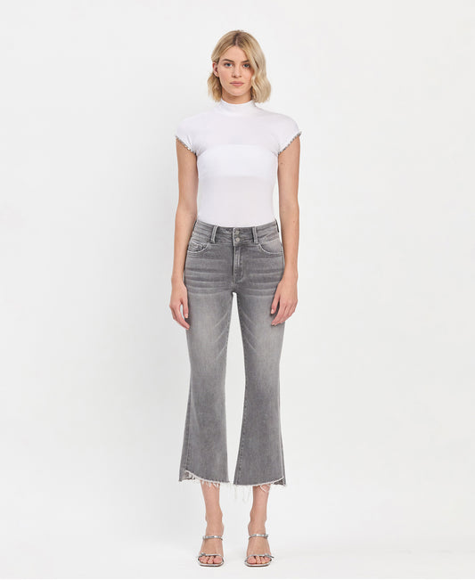 Front product images of Renato- High Rise Raw Slant Hem Mini Bootcut Jeans