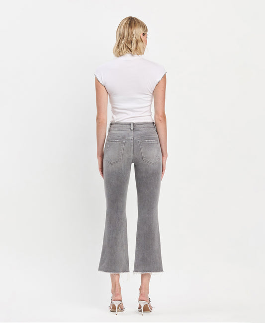 Back product images of Renato- High Rise Raw Slant Hem Mini Bootcut Jeans