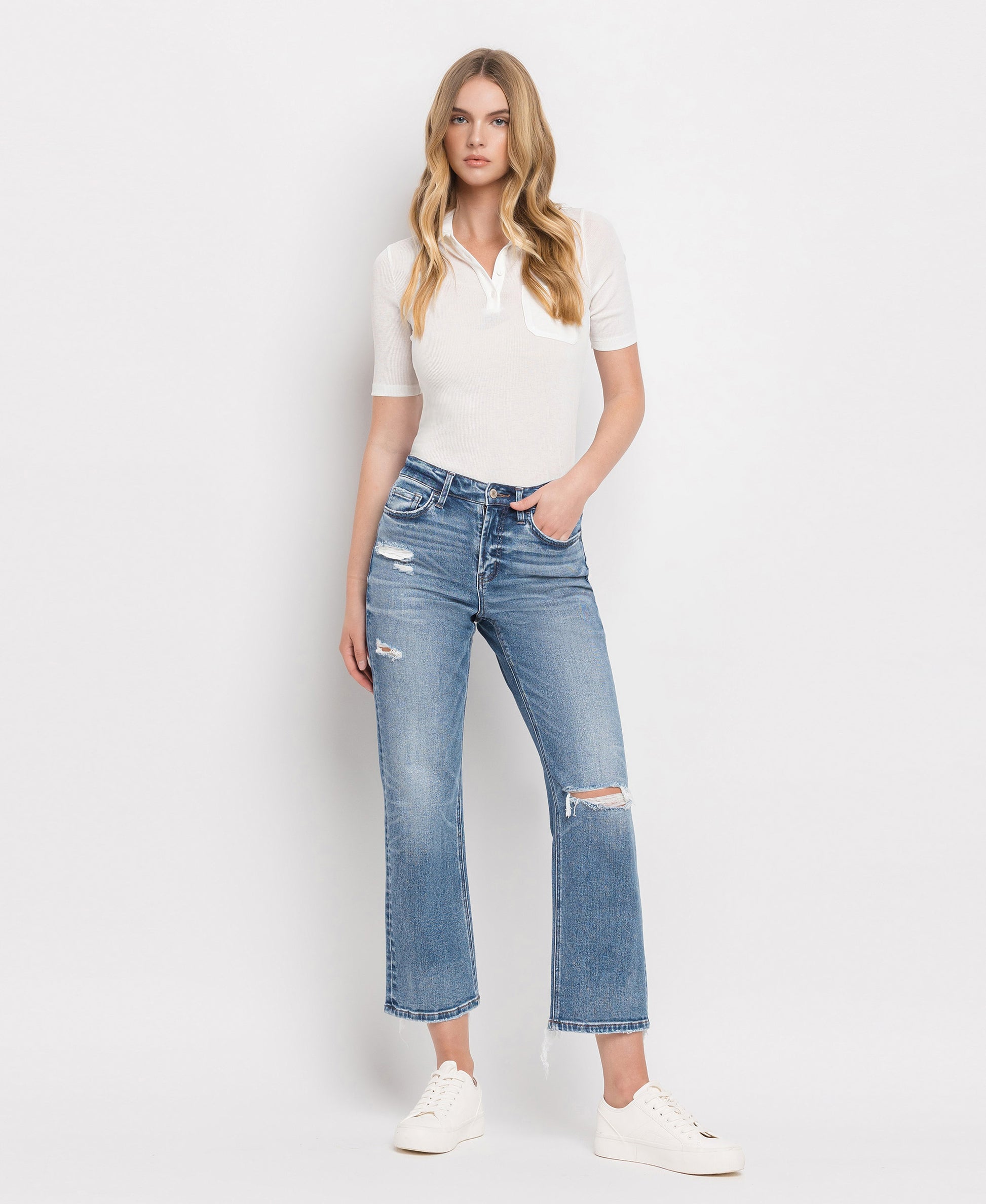 VERVET Blink High Rise Distressed Hem Crop Straight Jeans