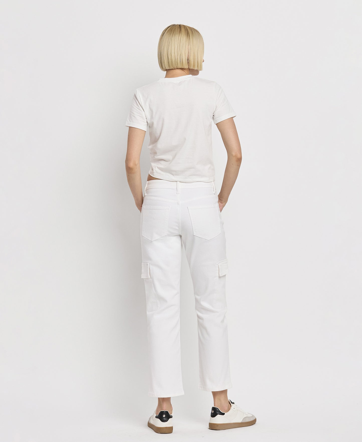 Back product images of Optic White - High Rise Crop Cargo Straight Jeans