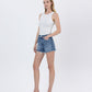 Left 45 degrees product image of Divina - High Rise Frayed Hem A Line Denim Shorts