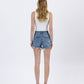 Back product images of Divina - High Rise Frayed Hem A Line Denim Shorts