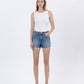 Front product images of Divina - High Rise Frayed Hem A Line Denim Shorts