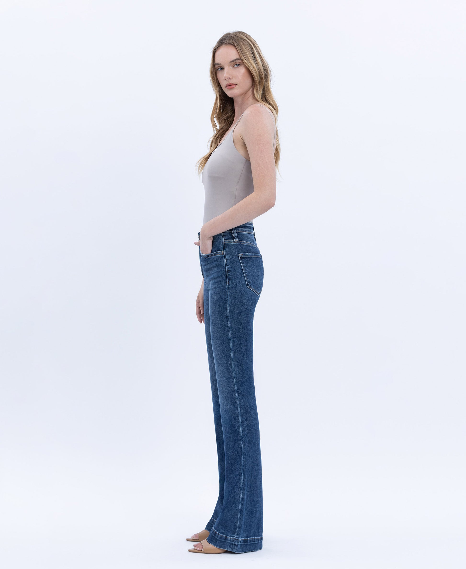 Left 45 degrees product image of Sustainability - High Rise Trouser Hem Bootcut Jeans