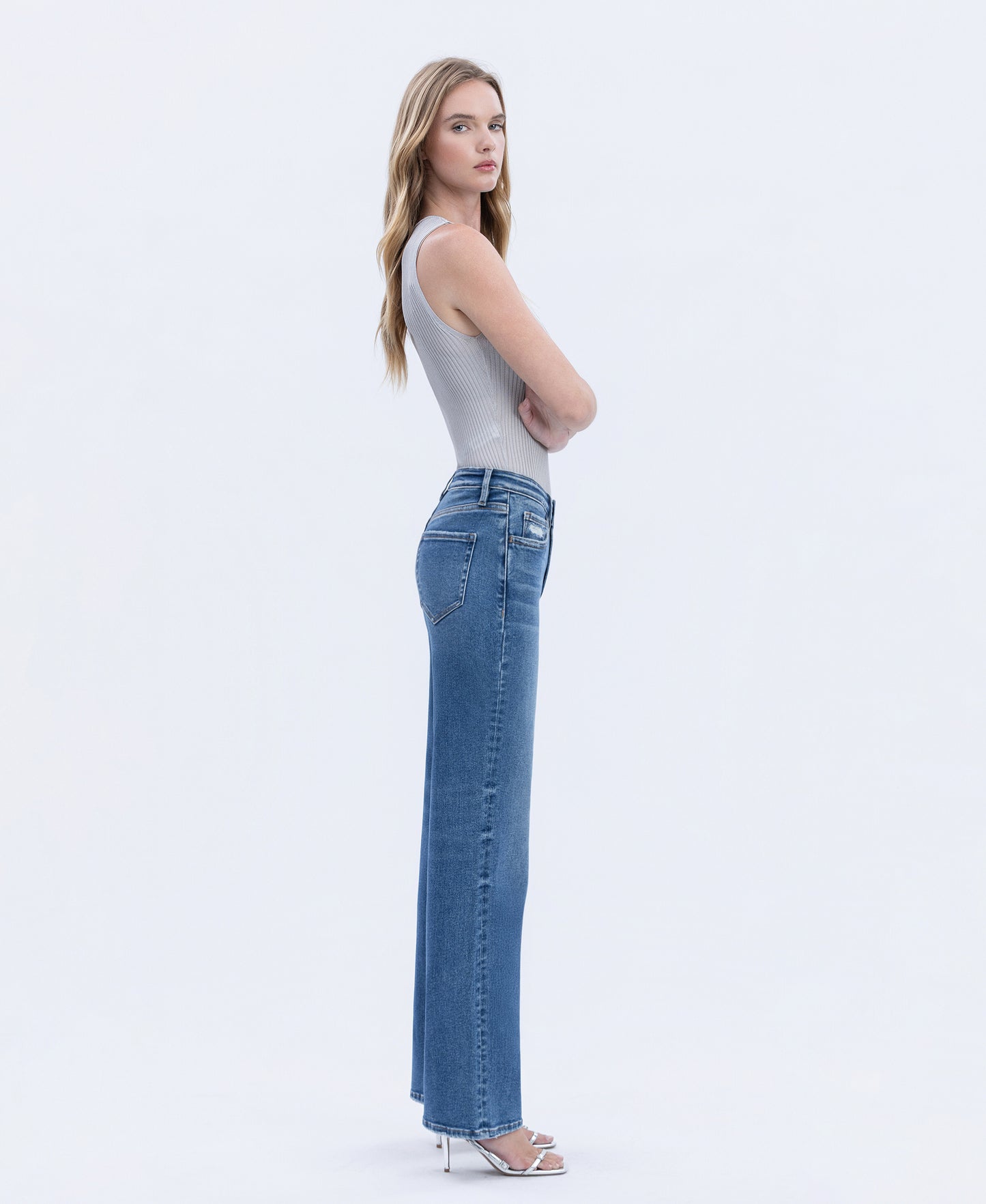 Right side product images of Dreamland - High Rise Full Length Slim Wide Leg Jeans