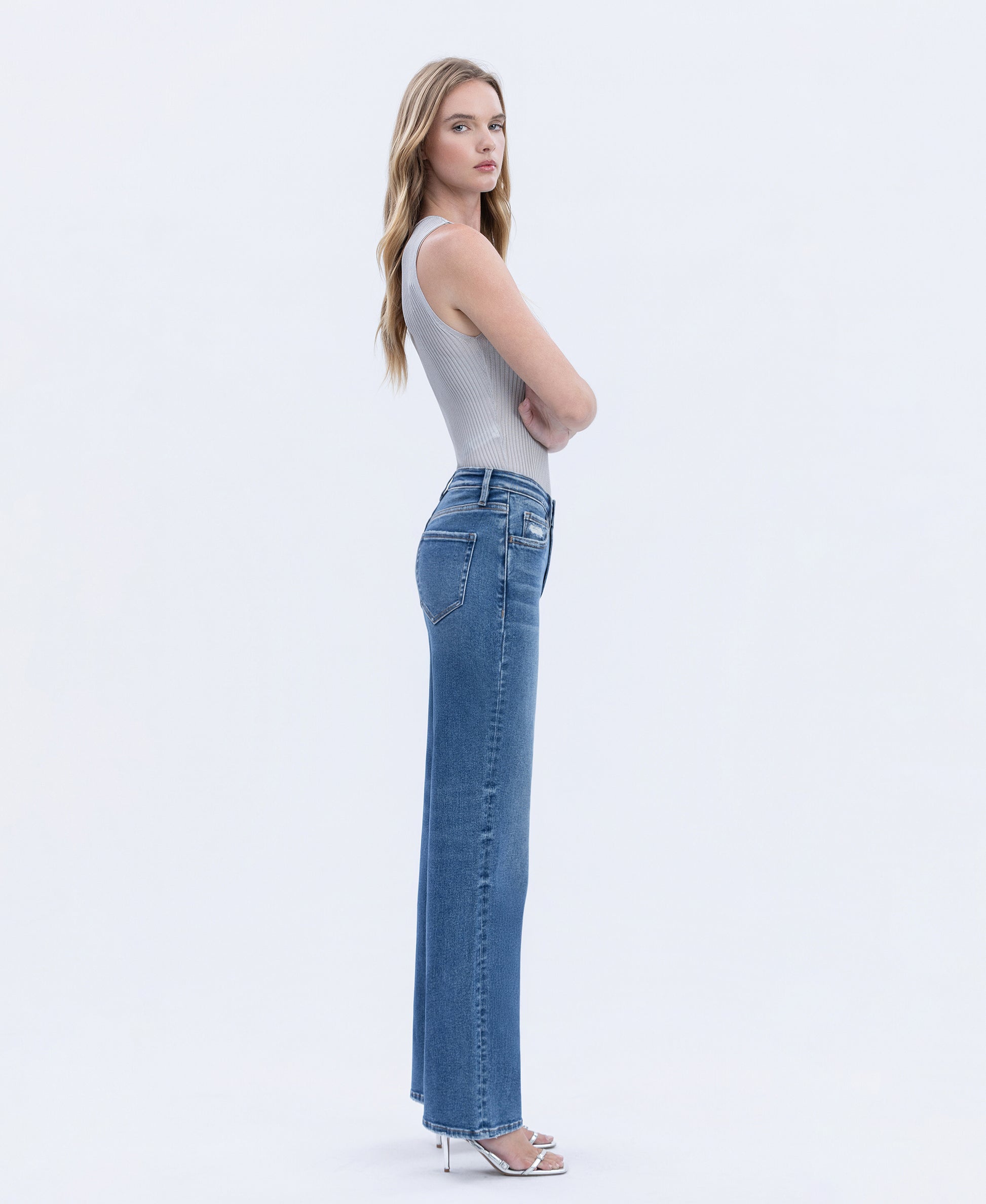 Right side product images of Dreamland - High Rise Full Length Slim Wide Leg Jeans