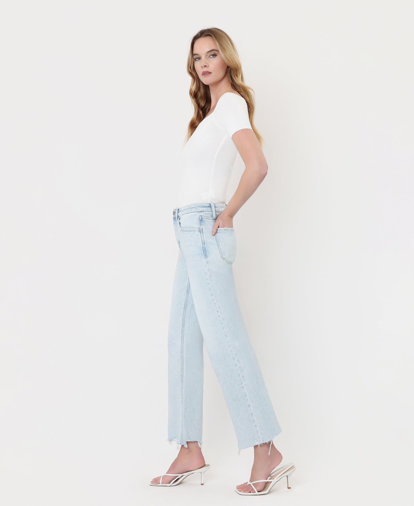 Left side product images of Meritorious - High Rise Slim Wide Leg Jeans