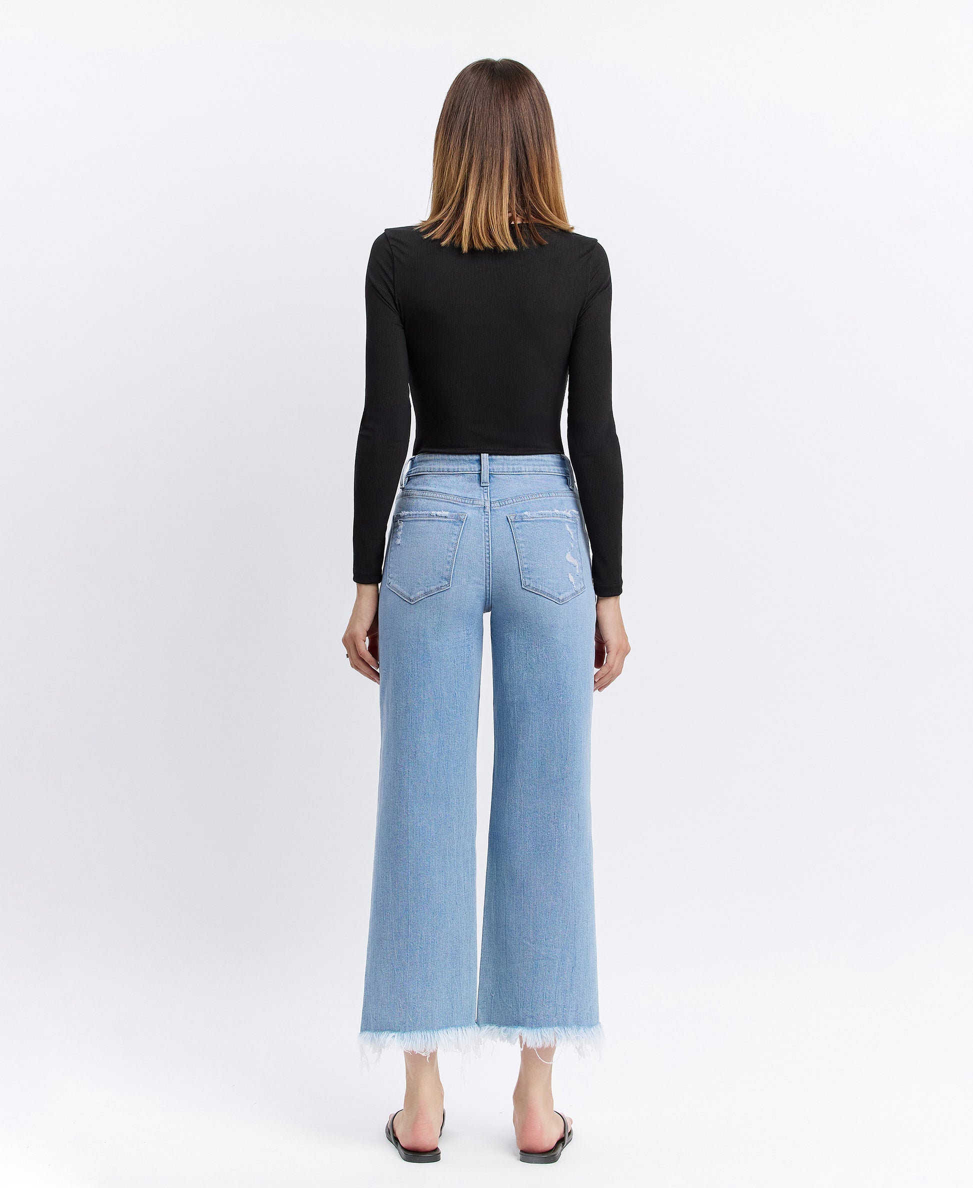 Back product images of Spellbindingly - High Rise Distressed Crop Wide Leg Jeans