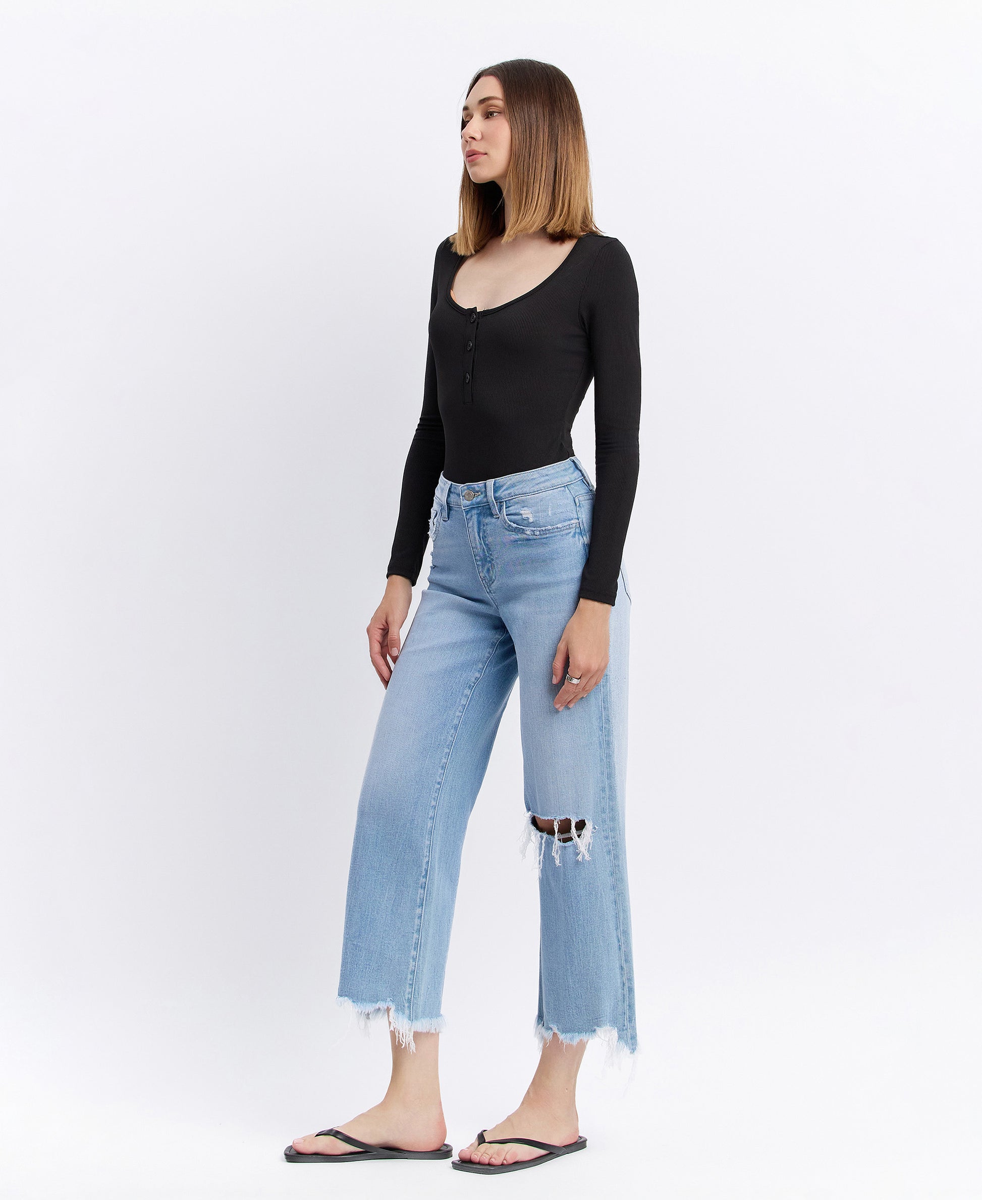 Left 45 degrees product image of Spellbindingly - High Rise Distressed Crop Wide Leg Jeans 