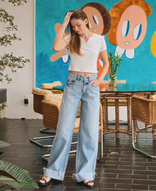 editorial image of Jubilant - Super High Rise Cuffed Baggy Wide Leg Jeans