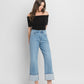 Right 45 degrees product image of Enrapture - Super High Rise Cuff Baggy Straight Jeans