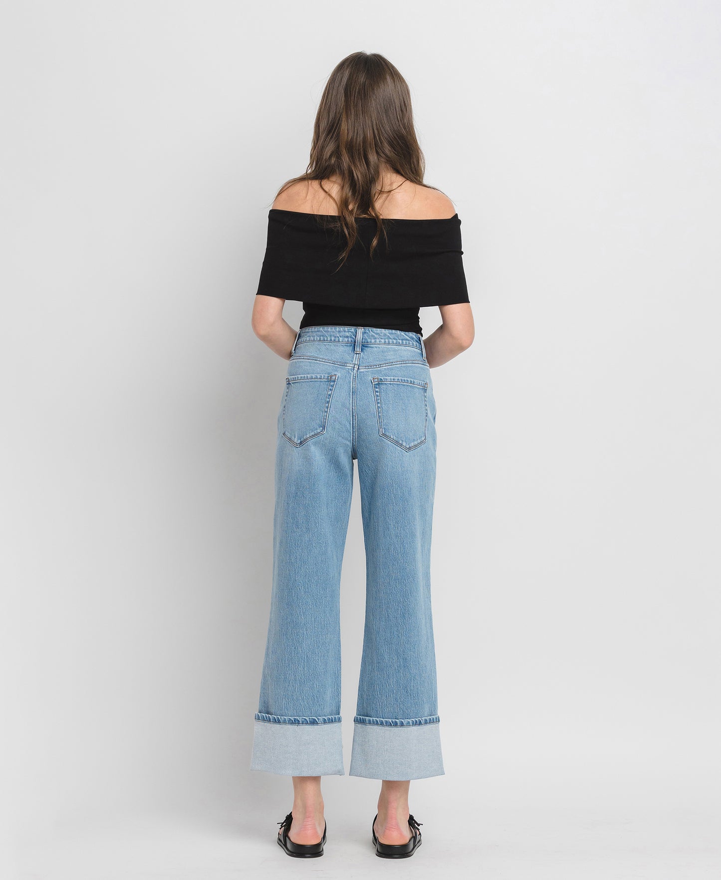 Back product images of Enrapture - Super High Rise Cuff Baggy Straight Jeans