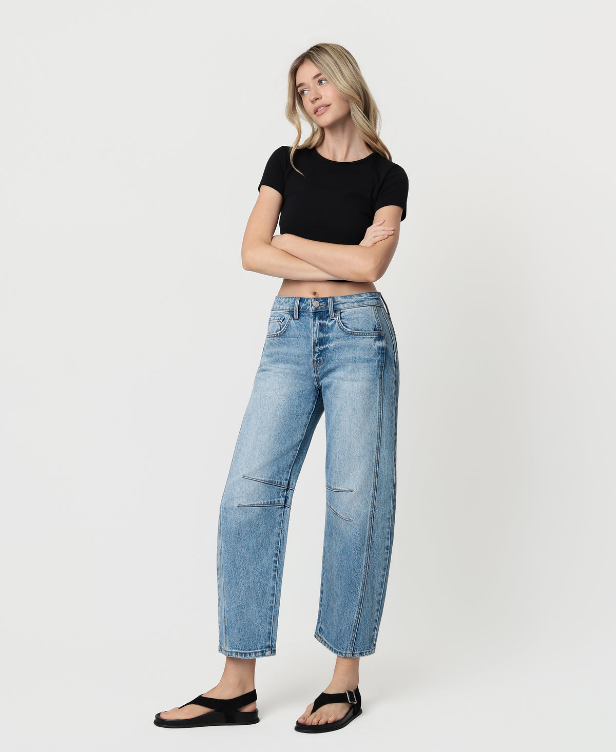 Left 45 degrees product image of Tingle - High Rise Dart Structured Fit Barrel Jeans