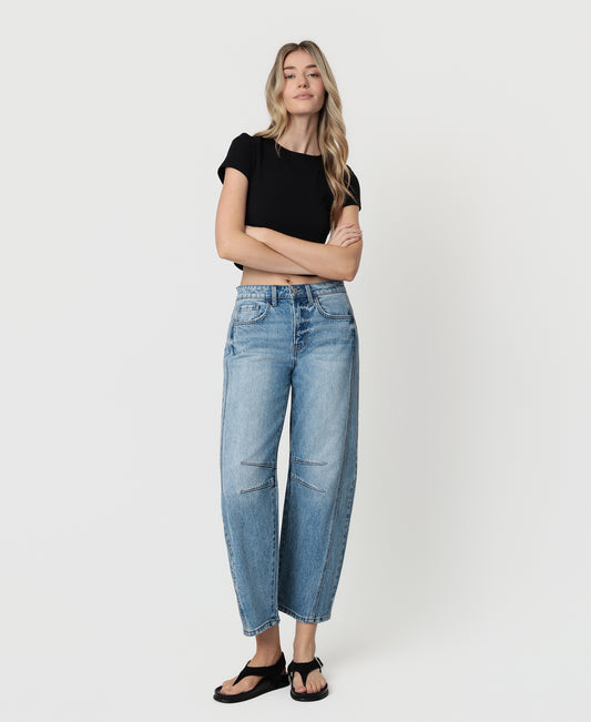 Front product images of Tingle - High Rise Dart Structured Fit Barrel Jeans
