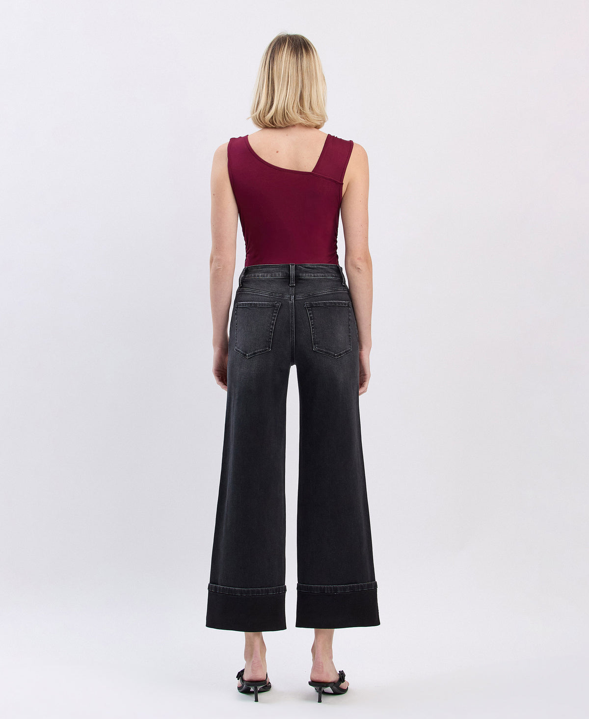 Back product images of Black - Super High Rise Cuffed Baggy Wide Leg Jeans
