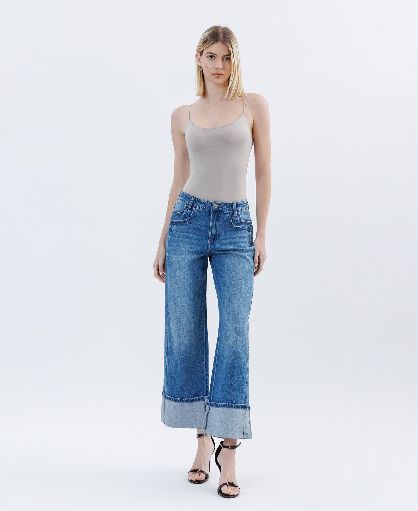 Front product images of Medium Dark - Super High Rise Cuffed Baggy Wide Leg Jeans