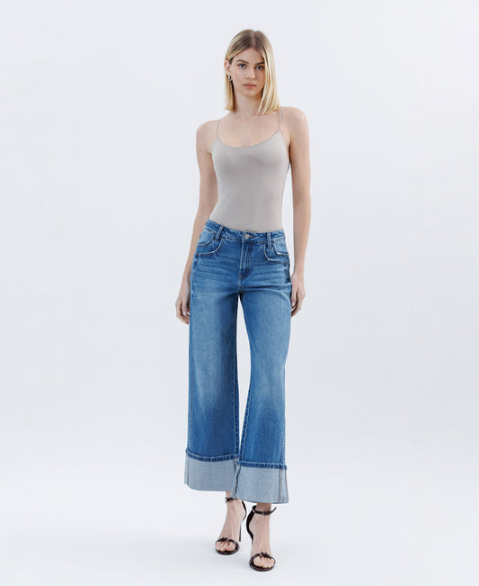 Front product images of Medium Dark - Super High Rise Cuffed Baggy Wide Leg Jeans