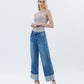 Left 45 degrees product image of Medium Dark - Super High Rise Cuffed Baggy Wide Leg Jeans
